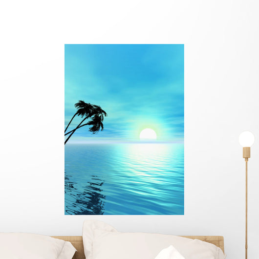 Ocean and Palm Tree Wall Mural