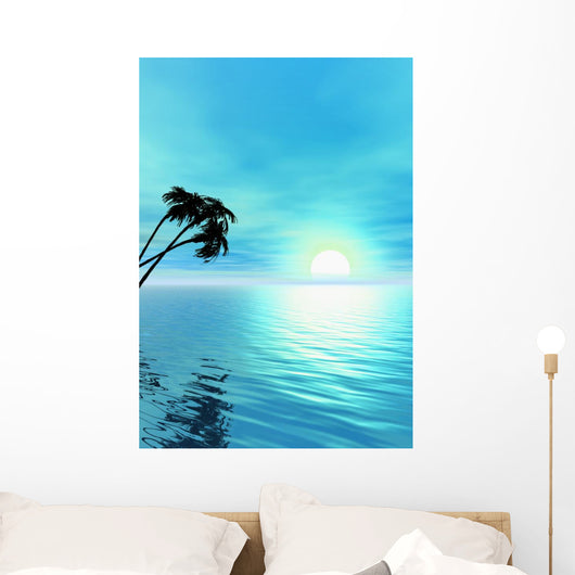 Ocean and Palm Tree Wall Mural