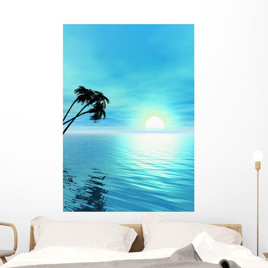 Ocean and Palm Tree Wall Mural