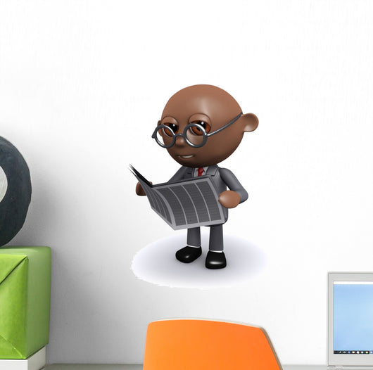 3D Black Businessman Reads Wall Decal