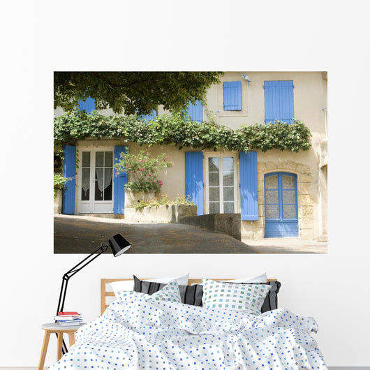 French Village Cottage with blue shutters Provence France Wall Mural
