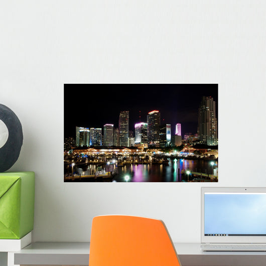 Skyline of downtown Miami at night Wall Mural