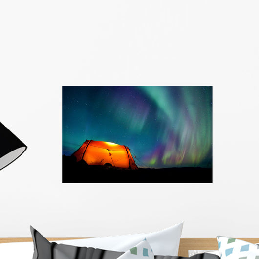 Tent and Northern Lights Wall Mural