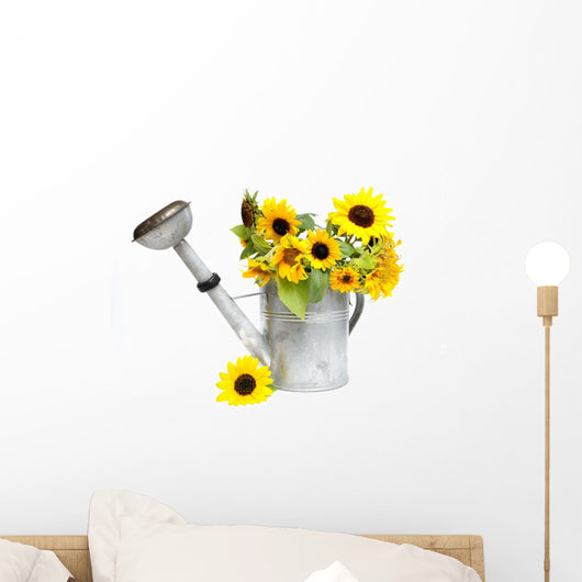 Sunflowers in Watering Can Wall Decal