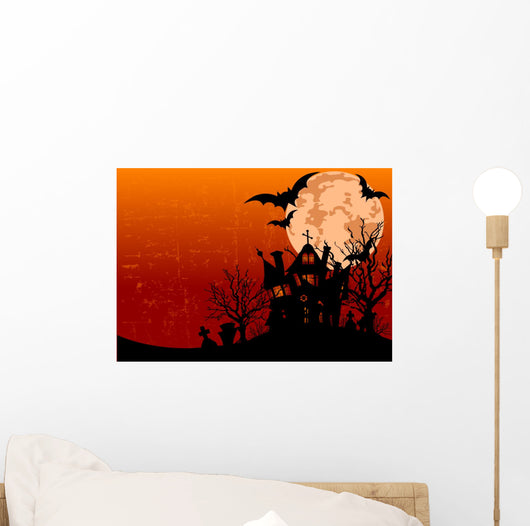 Halloween Background With Haunted House Wall Mural