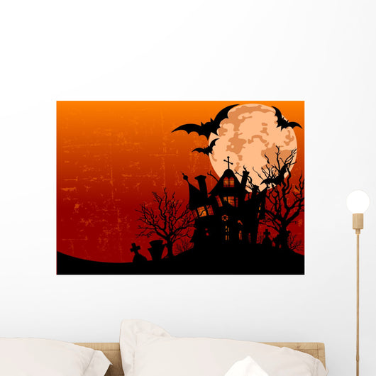 Halloween Background With Haunted House Wall Mural