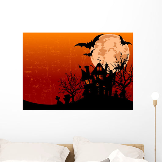 Halloween Background With Haunted House Wall Mural