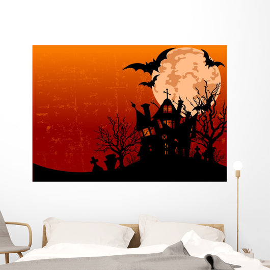 Halloween Background With Haunted House Wall Mural