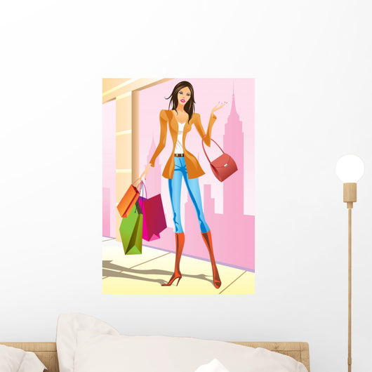 Fashion Shopping Girls with Wall Mural