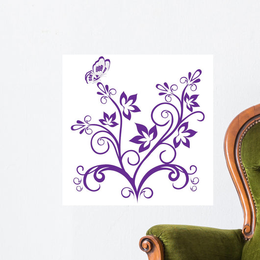 Abstract Flowers and Butterfly Wall Mural