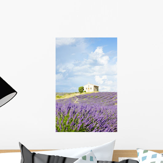 chapel with lavender field, Plateau de Valensole, Provence, Fran Wall Mural
