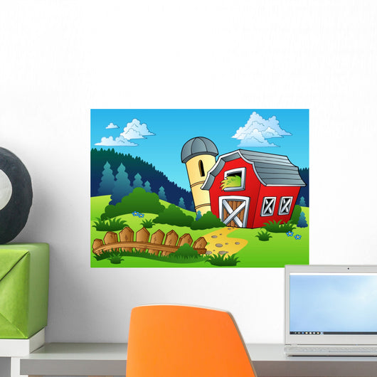 Landscape with farm and fence Wall Mural