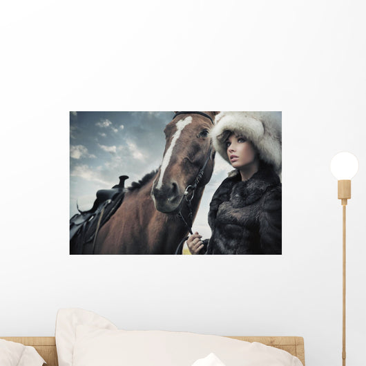 Cute Woman With Horse Wall Mural