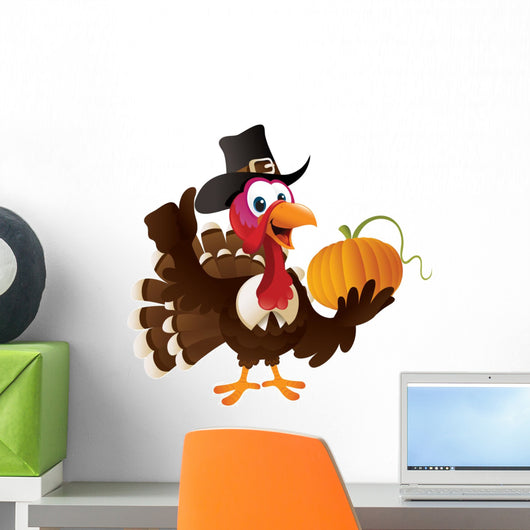Pilgrim Turkey Holding A Pumpkin Wall Decal