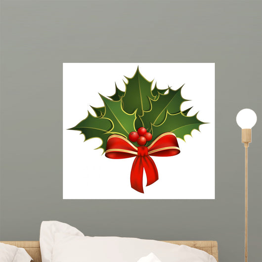 Christmas decoration with holly branches and bow Wall Decal