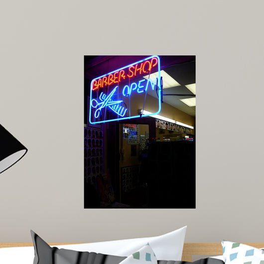 Barber Shop with Neon Sign Wall Mural