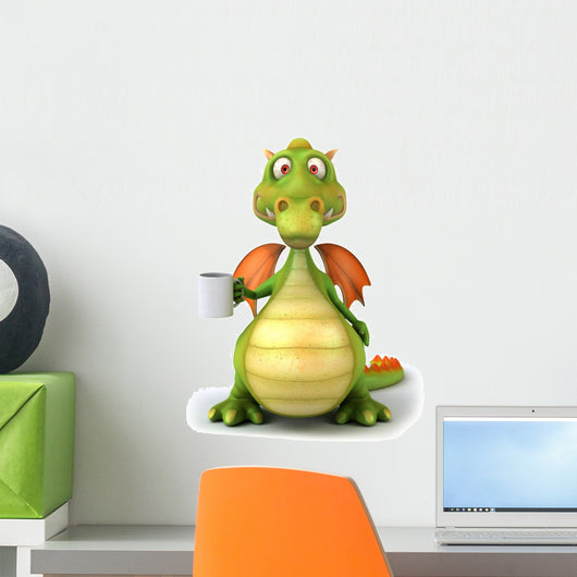 Green Dragon Drinking Coffee Wall Decal