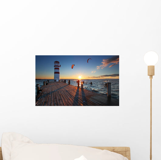 Lighthouse in Lake Neusiedl at sunset - Lower Austria Wall Mural
