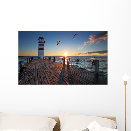 Lighthouse in Lake Neusiedl at sunset - Lower Austria Wall Mural