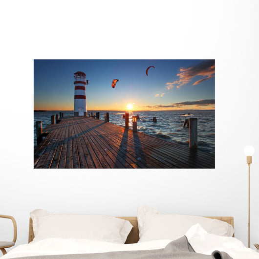 Lighthouse in Lake Neusiedl at sunset - Lower Austria Wall Mural