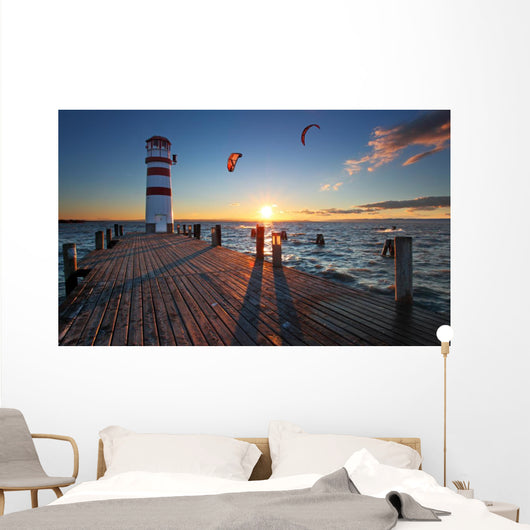 Lighthouse in Lake Neusiedl at sunset - Lower Austria Wall Mural