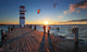 Lighthouse in Lake Neusiedl at sunset - Lower Austria Wall Mural