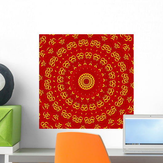 Aum Shanti Mandala - Red Gold Wall Mural