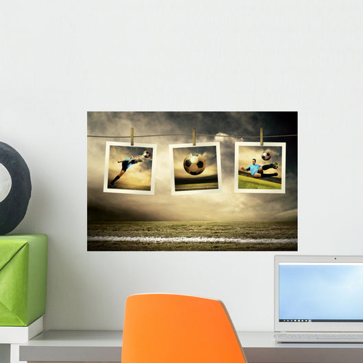 Photocards of football players on the outdoor field Wall Mural