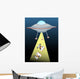 Ufo beaming up two cows in beam of light Wall Mural