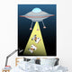 Ufo beaming up two cows in beam of light Wall Mural