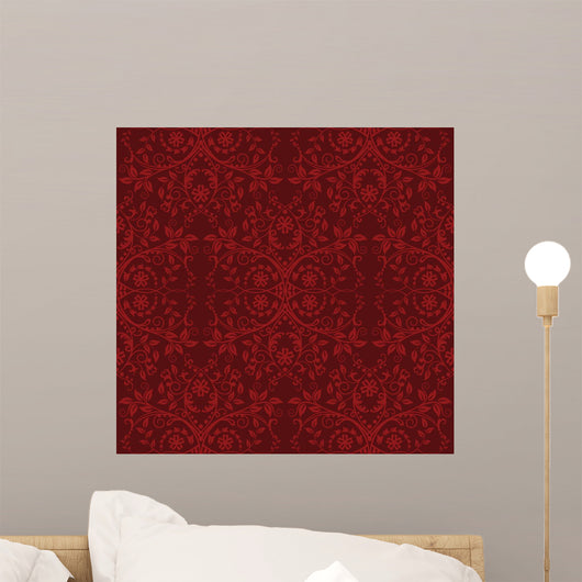 Seamless Red Floral Wallpaper Wall Decal