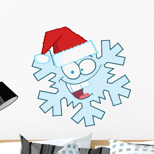 Cartoon Snowflake Character with Santa Hat Wall Decal