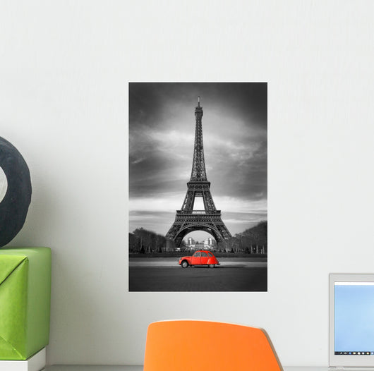 Eiffel Tower and Red Car - Paris Wall Mural