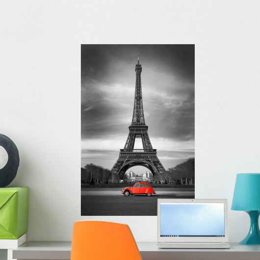 Eiffel Tower and Red Car - Paris Wall Mural