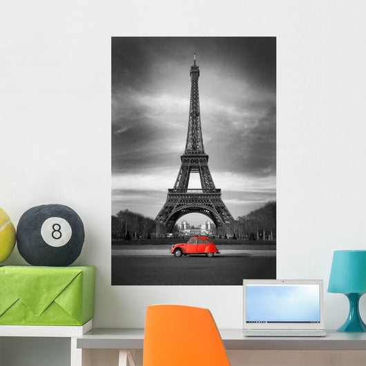 Eiffel Tower and Red Car - Paris Wall Mural