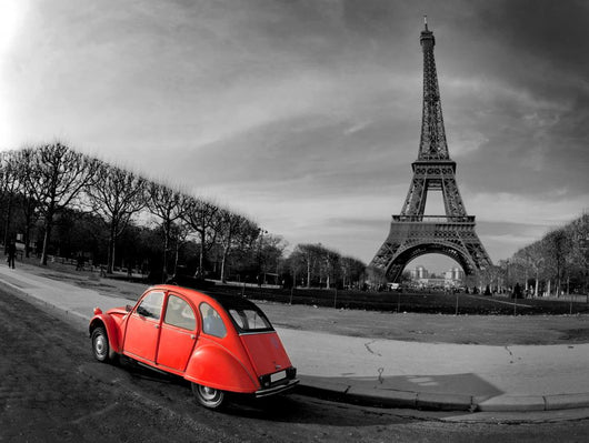 Eiffel Tower and Paris car red- Wall Mural