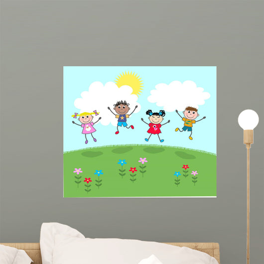 Happy Jumping Mixed Kids Wall Mural