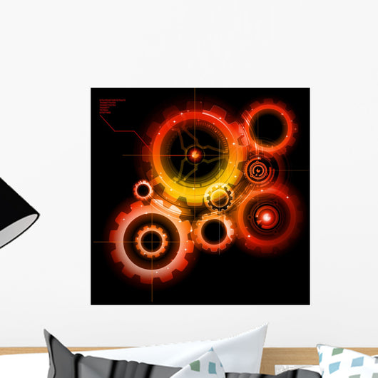 Glowing Techno Gears Wall Mural