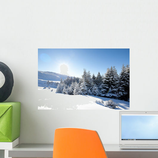 Blue sky over snowy white mountains Wall Mural