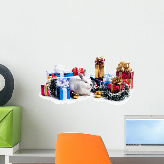 Rabbit with Fur-tree White Wall Mural