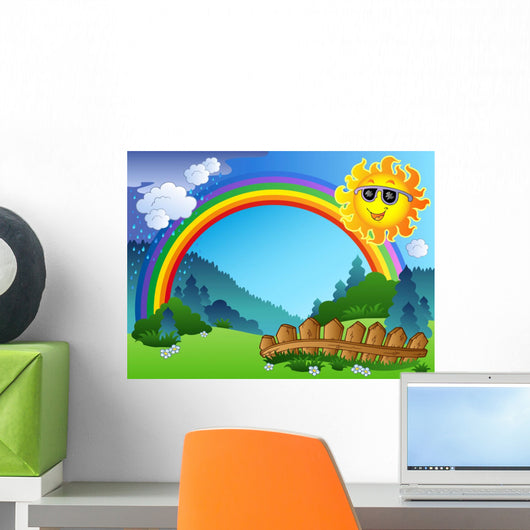 Landscape With Rainbow and Sun Wall Mural