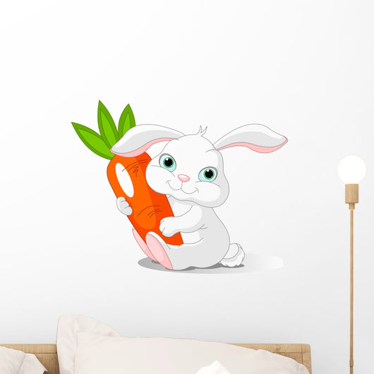 Rabbit holds giant carrot Wall Mural