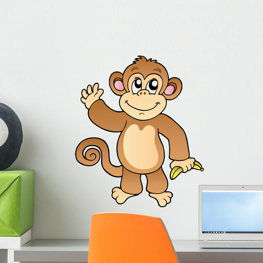 Waving Monkey With Banana Wall Decal