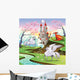 Pegasus Unicorn and Dragon in Mythological Landscape Wall Mural