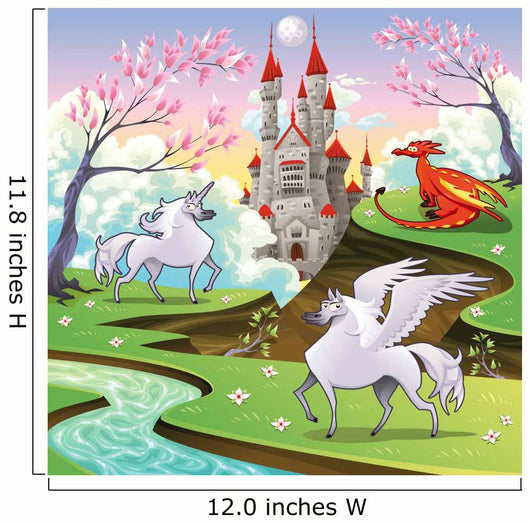 Pegasus Unicorn and Dragon in Mythological Landscape Wall Mural