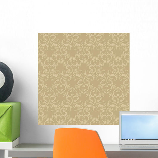 Tan Floral Damask Wall Decal Design 1