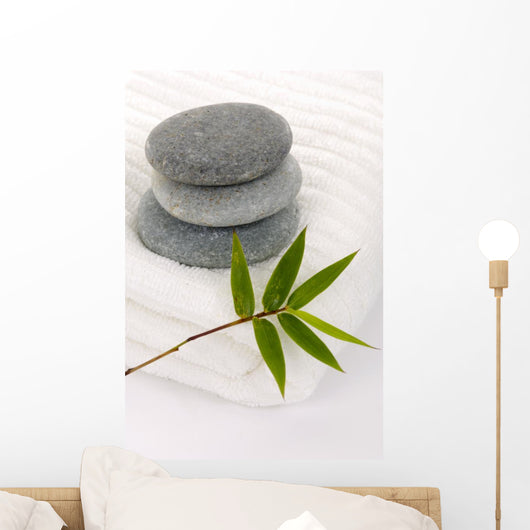 Zen Stones with Bamboo Leaf on Towel Wall Mural
