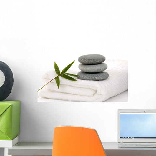 Zen Stones with Bamboo Leaf on Towel Wall Mural