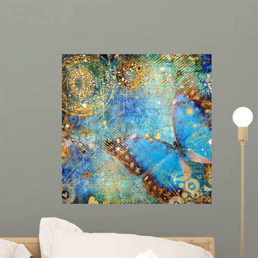 artistic blue shiny background with butterfly Wall Mural