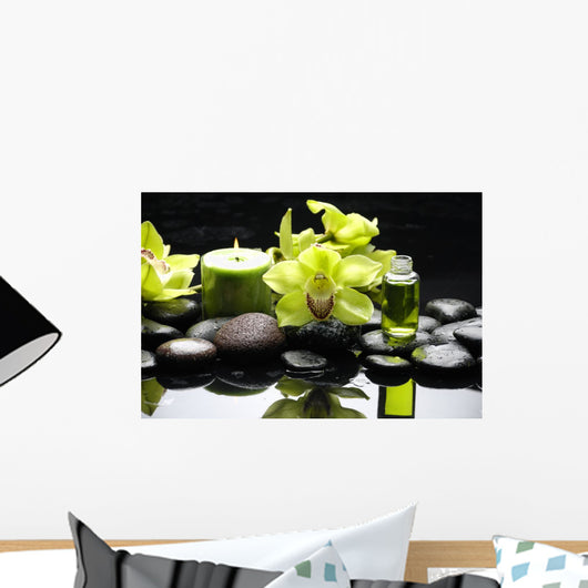 Oriental Spa With Orchid Candle and Pebbles Wall Mural